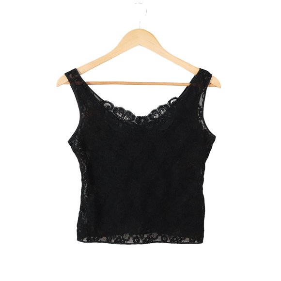 SOLD vintage 80s black lace crop top M medium sheer retro rocker goth sexy - Picture 4 of 5